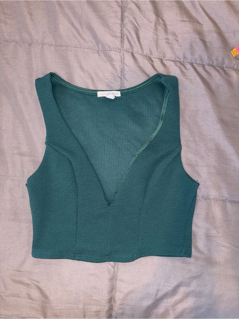 Charlotte Russe Teal Textured V-Neck Crop Top | Size Small